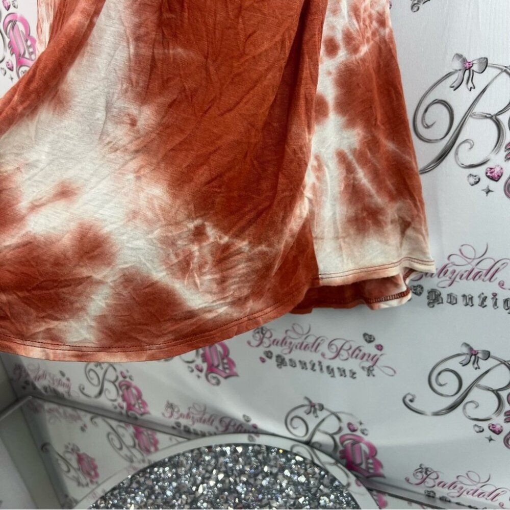Papillon Blanc tshirt tee boho Tie-Dye Short Sleeve Top - Rust and White - Picture 6 of 9